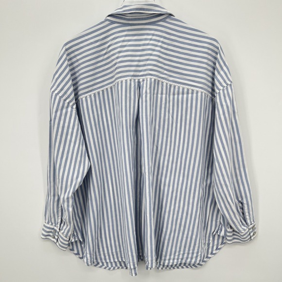 J Jill Striped Button Up Shirt Size XL White Blue Coastal Grandma Beachy Top - Picture 4 of 10